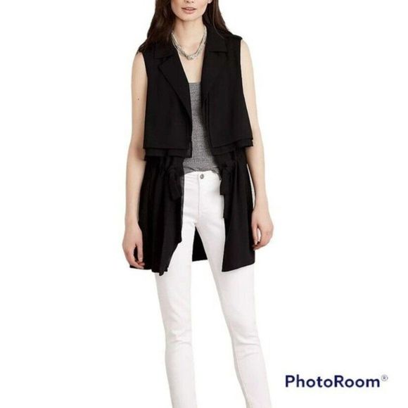 Cartonnier  Anthropologie  River Road Duster Vest  Tie Waist  Draped  Black M - Picture 6 of 6